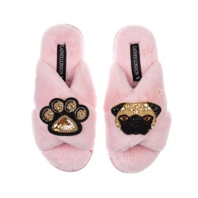 Laines London Women's Pink / Purple Classic Laines Slippers With Franki Pug & Paw Brooches - Pink In Pink/purple