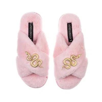 Laines London Women's Pink / Purple Classic Laines Slippers With Gold Metal Snake Brooches - Pink In Pink/purple