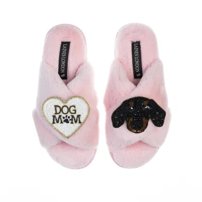 Laines London Women's Pink / Purple Classic Laines Slippers With Little Sausage & Dog Mum / Mom Brooches - Pink In Pink/purple