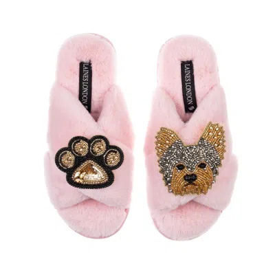 Laines London Women's Pink / Purple Classic Laines Slippers With Minnie Yorkie & Paw Brooches - Pink In Pink/purple