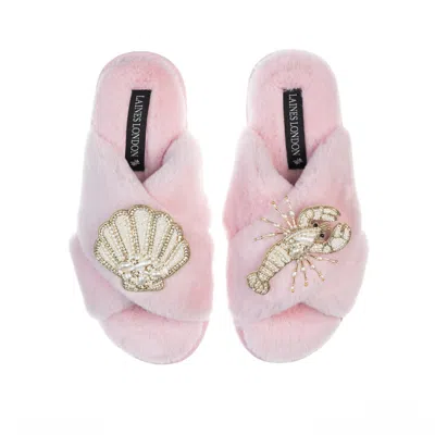 Laines London Women's Pink / Purple Classic Laines Slippers With Pearl Beaded Lobster & Shell Brooches - Pink In Pink/purple