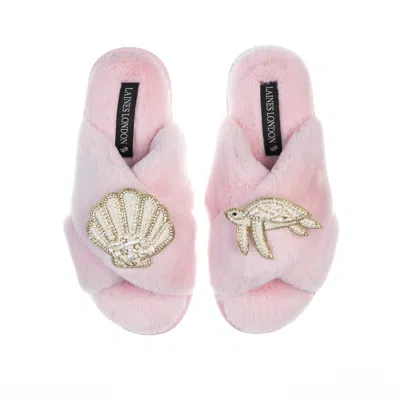 Laines London Women's Pink / Purple Classic Laines Slippers With Pearl Beaded Turtle & Shell Brooches - Pink In Pink/purple