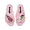 Laines London Women's Pink / Purple Classic Laines Slippers With Pink Foxglove Flowers & Blue Tit Brooches - Pink In Pink/purple