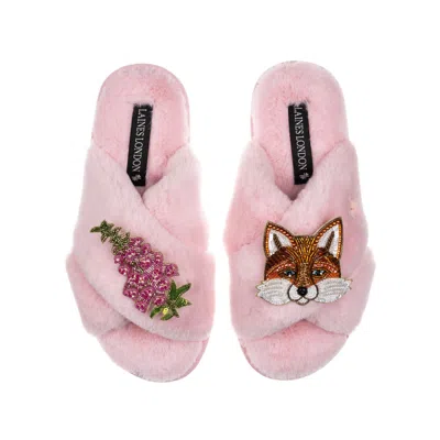 Laines London Women's Pink / Purple Classic Laines Slippers With Pink Foxglove Flowers & Fox Brooches - Pink In Pink/purple