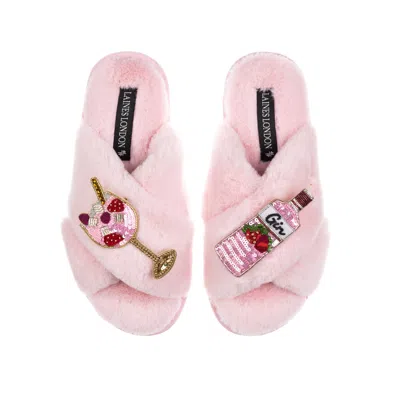Laines London Women's Pink / Purple Classic Laines Slippers With Pink Gin & Fruit Glass Brooches - Pink In Pink/purple