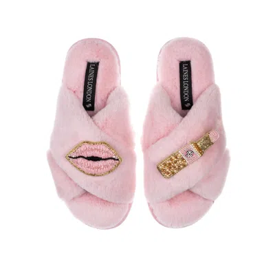Laines London Women's Pink / Purple Classic Laines Slippers With Pink Lipstick & Lips Brooches - Pink In Pink/purple