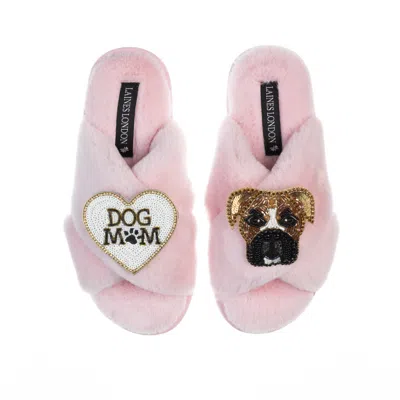 Laines London Women's Pink / Purple Classic Laines Slippers With Pip The Boxer & Dog Mum / Mom Brooches - Pink In Pink/purple