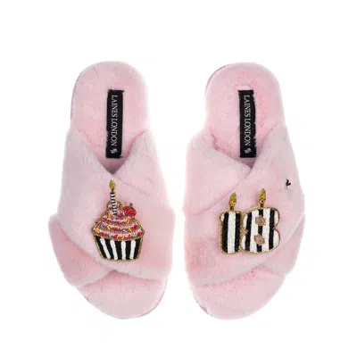 Laines London Women's Pink / Purple Classic Laines Slippers With Stripe 18th Birthday & Cake Brooches - Pink In Pink/purple