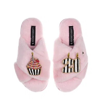 Laines London Women's Pink / Purple Classic Laines Slippers With Stripe 21st Birthday & Cake Brooches - Pink In Pink/purple
