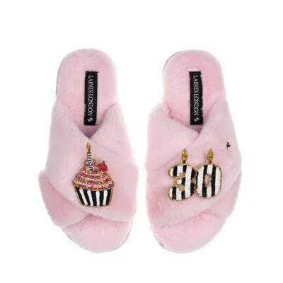 Laines London Women's Pink / Purple Classic Laines Slippers With Stripe 30th Birthday & Cake Brooches - Pink In Pink/purple