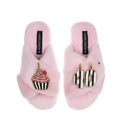 Laines London Women's Pink / Purple Classic Laines Slippers With Stripe 40th Birthday & Cake Brooches - Pink In Pink/purple