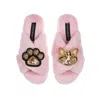 Laines London Women's Pink / Purple Classic Laines Slippers With Tabby Cat & Paw Brooches - Pink In Pink/purple