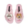 Laines London Women's Pink / Purple Classic Laines Slippers With Teddy The Pomeranian & Dog Mum / Mom Brooches - P In Pink/purple