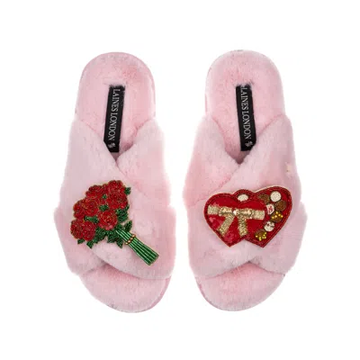 Laines London Women's Pink / Purple Classic Laines Slippers With Valentines Chocolate Box & Roses Brooches - Pink In Pink/purple