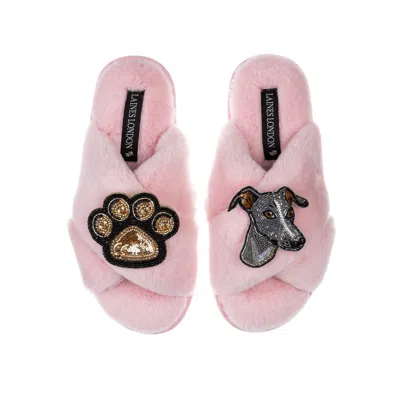 Laines London Women's Pink / Purple Classic Laines Slippers With Vinny The Italian Greyhound & Paw Brooches - Pink In Pink/purple