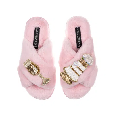 Laines London Women's Pink / Purple Classic Laines Slippers With Wedding Cake & Champers Brooches - Pink In Pink/purple