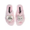 Laines London Women's Pink / Purple Classic Laines Slippers With White Lily Cat & Cat Mum / Mom Brooches - Pink In Pink/purple
