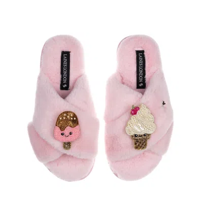 Laines London Women's Pink / Purple Classic Slippers With Laines Loveables Ice Lolly & Ice Cream Brooches - Pink In Pink/purple