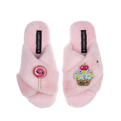 Laines London Women's Pink / Purple Classic Slippers With Laines Loveables Lollipop & Cupcake Brooches - Pink In Pink/purple