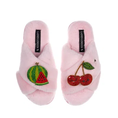 Laines London Women's Pink / Purple Classic Slippers With Laines Loveables Watermelon & Cherry Brooches - Pink In Pink/purple