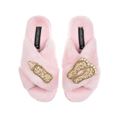 Laines London Women's Pink / Purple / Gold Classic Laines Slippers With Gold New Baby Brooches - Pink In Pink/purple/gold