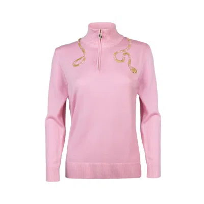 Laines London Women's Pink / Purple Laines Couture Quarter Zip Jumper With Embellished Pink & Gold Wrap Around Sna In Pink/purple
