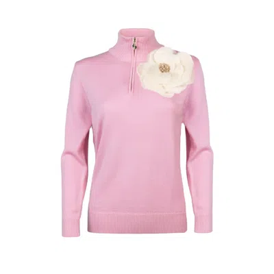 Laines London Women's Pink / Purple / Neutrals Laines Couture Pink Quarter Zip Jumper With Embellished Cream Corsa In Pink/purple