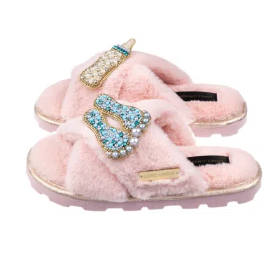 Laines London Women's Pink / Purple Ultralight Chic Laines Slipper Sliders With New Baby Boy Brooches - Pink