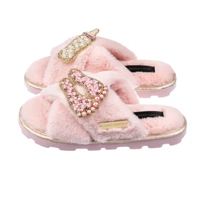 Laines London Women's Pink / Purple Ultralight Chic Laines Slipper Sliders With New Baby Girl Brooches - Pink
