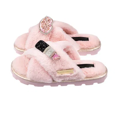 Laines London Women's Pink / Purple Ultralight Chic Laines Slipper Sliders With Pink & Silver Pucker Up  Brooches