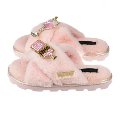 Laines London Women's Pink / Purple Ultralight Chic Laines Slipper Sliders With Pink Gin Brooches - Pink