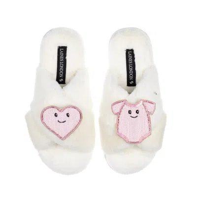 Laines London Women's Pink / Purple / White Classic Slippers With Laines Lovables Pink Love & Baby Grow Brooches -