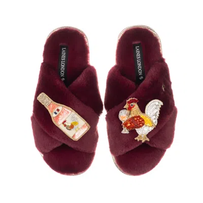 Laines London Women's Red Classic Laines Slippers With Chicken Wine Brooches - Limited Edition Burgundy