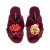 Laines London Women's Red Classic Laines Slippers With Christmas Pomeranian & Paw Brooches - Limited Edition Burgu In Red
