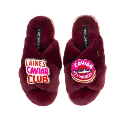 Laines London Women's Red Classic Laines Slippers With Laines Caviar Club Brooches - Burgundy