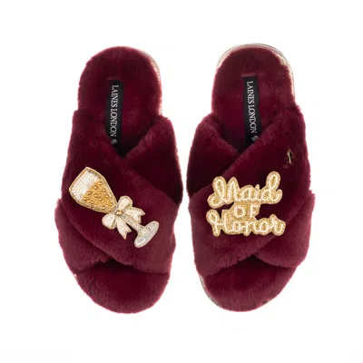 Laines London Women's Red Classic Laines Slippers With Maid Of Honor Brooches - Burgundy In Multi