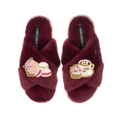 Laines London Women's Red Classic Laines Slippers With Mother's Day Macaroon Brooches - Limited Edition Burgundy In Multi