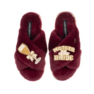 Laines London Women's Red Classic Laines Slippers With Mother Of The Bride Brooches - Burgundy