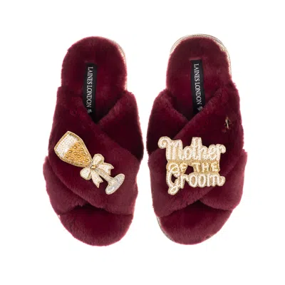 Laines London Women's Red Classic Laines Slippers With Mother Of The Groom Brooches - Burgundy