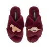 Laines London Women's Red Classic Laines Slippers With Plump It Pout Brooches - Limited Edition Burgundy In Brown