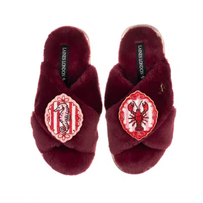 Laines London Women's Red Classic Laines Slippers With Stripe Seahorse & Lobster Brooches - Burgundy