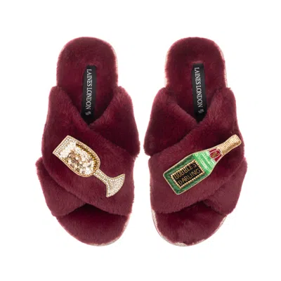 Laines London Women's Red / Gold Classic Laines Slippers With Bubbles Darling Brooches - Limited Edition Burgundy In Brown