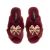 Laines London Women's Red / Gold Classic Laines Slippers With Christmas Gingerbread Bows Brooches - Limited Editio In Brown