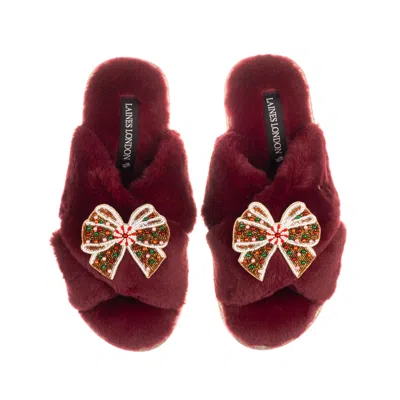 Laines London Women's Red / Gold Classic Laines Slippers With Christmas Gingerbread Bows Brooches - Limited Editio In Brown