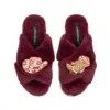 Laines London Women's Red / Gold Classic Laines Slippers With Cowgirl Hat & Cowgirl Boots Brooches - Limited Editi In Burgundy
