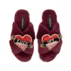 Laines London Women's Red / Gold Classic Laines Slippers With Fuck Off Brooches - Limited Edition Burgundy In Brown