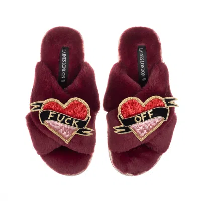Laines London Women's Red / Gold Classic Laines Slippers With Fuck Off Brooches - Limited Edition Burgundy In Brown