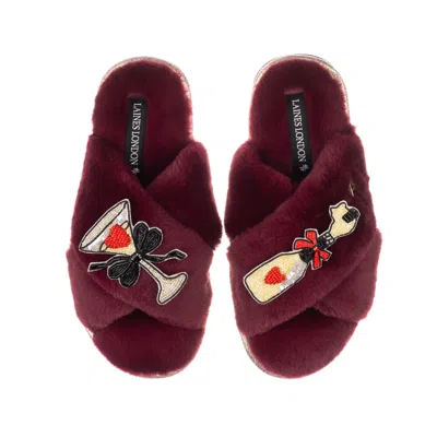 Laines London Women's Red / Gold Classic Laines Slippers With Popping Champagne Brooches - Limited Edition Burgund In Burgundy