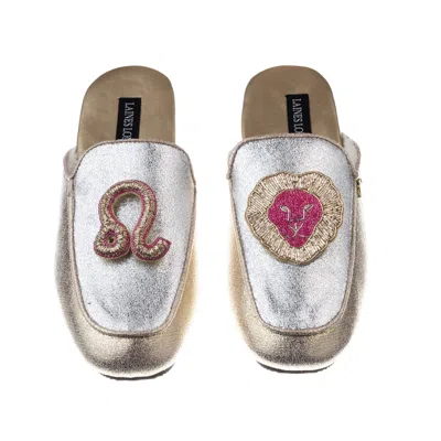Laines London Women's Silver / Gold Classic Mules With Leo Zodiac Brooches - Silver & Gold