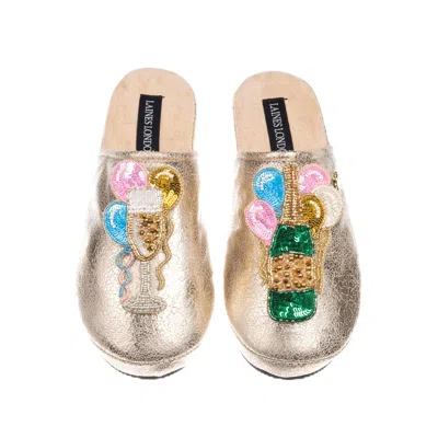 Laines London Women's Softie Slippers With Birthday Champers & Balloon Brooches - Gold